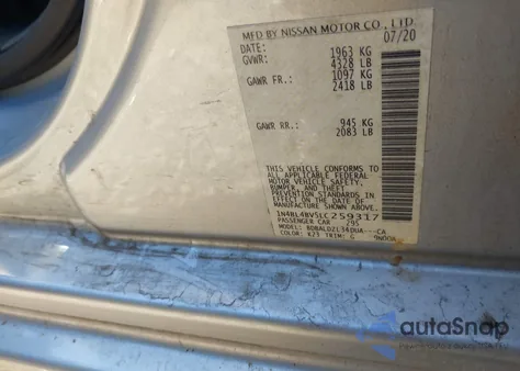 2020 Nissan Altima S Fwd z USA, uszkodzony, nr VIN 1N4BL4BV5LC259317